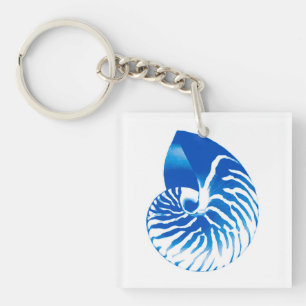 Nautilus shell - cobalt blue and white key ring