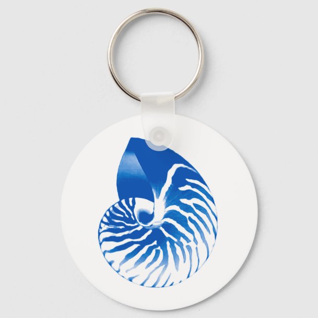 Nautilus shell - cobalt blue and white key ring (Front)