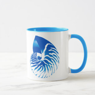Nautilus shell - cobalt blue and white mug