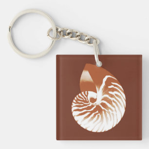 Nautilus shell - cocoa brown and white key ring