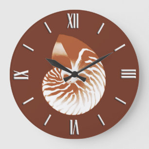 Nautilus shell - cocoa brown and white large clock
