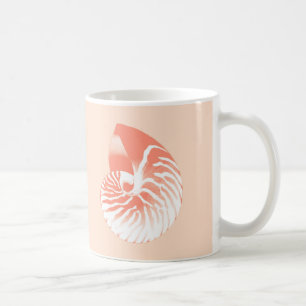 Nautilus shell - coral orange and white coffee mug