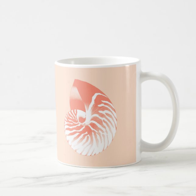 Nautilus shell - coral orange and white coffee mug (Right)
