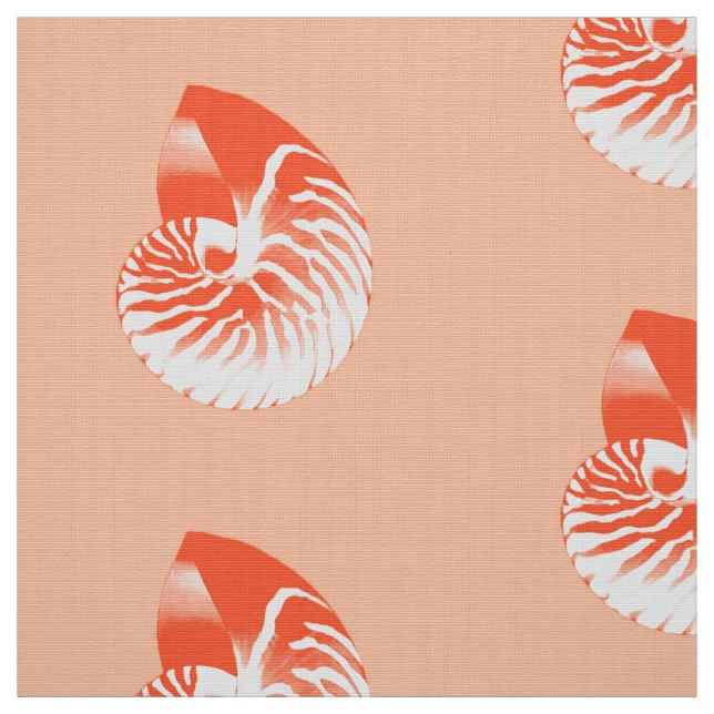 Nautilus Shell - coral orange and white Fabric (Swatch)