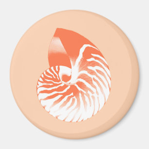 Nautilus shell - coral orange and white magnet