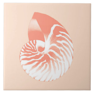 Nautilus shell - coral orange and white tile