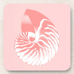 Nautilus shell - coral pink and white coaster