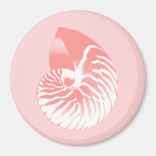 Nautilus shell - coral pink and white magnet