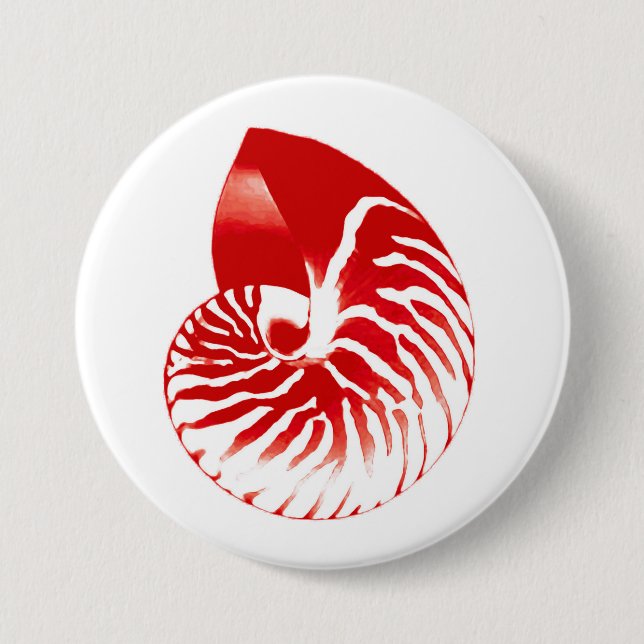 Nautilus shell - dark red and white 7.5 cm round badge (Front)
