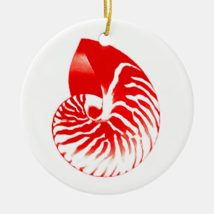 Nautilus shell - dark red and white ceramic tree decoration