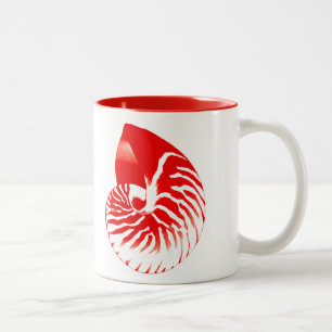 Nautilus shell - dark red and white Two-Tone coffee mug