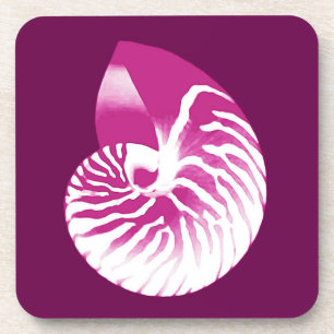 Nautilus shell - eggplant purple and white coaster
