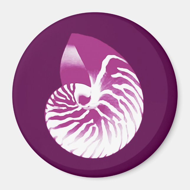 Nautilus shell - eggplant purple and white magnet (Front)