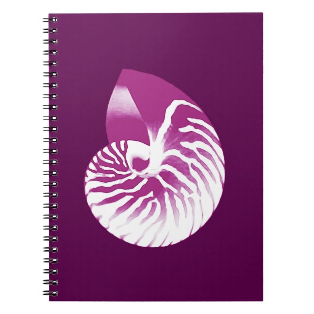 Nautilus shell - eggplant purple and white notebook (Front)