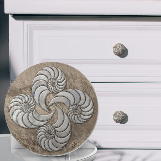 Nautilus Shell Faux Mother of Pearl and Gold Ceramic Knob