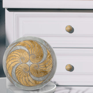 Nautilus Shell Faux Mother of Pearl and Gold Ceramic Knob