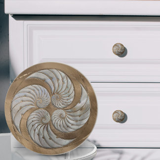 Nautilus Shell Faux Mother of Pearl and Gold Ceramic Knob