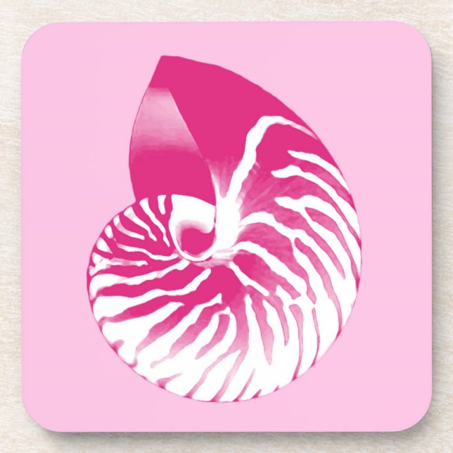 Nautilus shell - fuchsia pink and white coaster (Front)