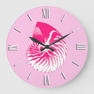 Nautilus shell - fuchsia pink and white large clock