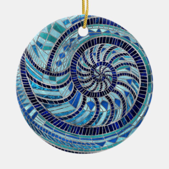 Nautilus Shell mosaic art Ceramic Tree Decoration (Front)