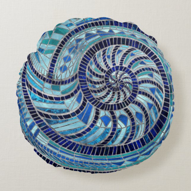 Nautilus Shell mosaic art Round Cushion (Front)