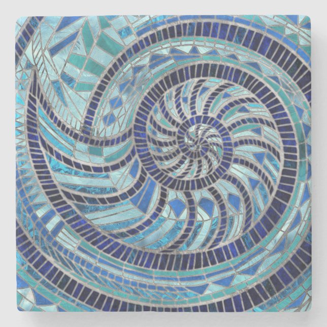 Nautilus Shell mosaic art Stone Coaster (Front)