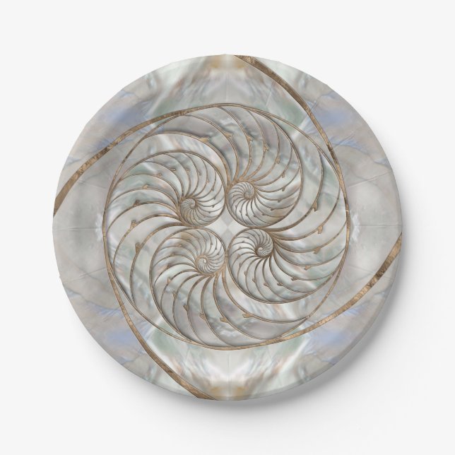 Nautilus Shell - Mother of Pearl and gold Paper Plate (Front)