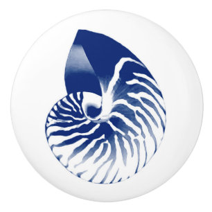 Nautilus shell - navy blue and white ceramic knob