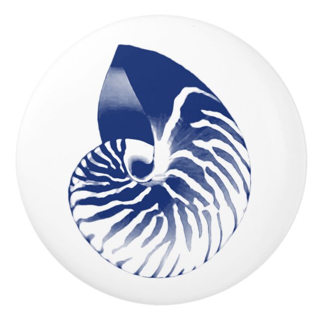 Nautilus shell - navy blue and white ceramic knob (Front)