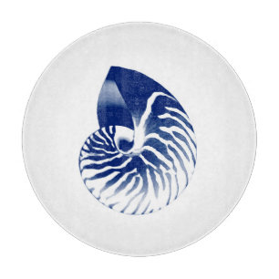 Nautilus shell - navy blue and white cutting board