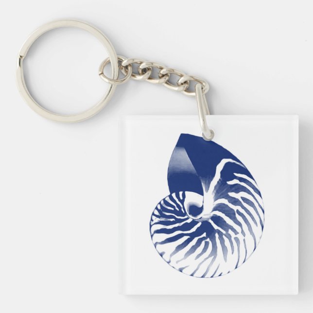 Nautilus shell - navy blue and white key ring (Front)