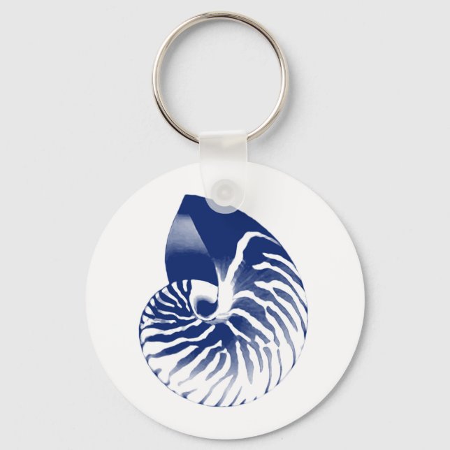Nautilus shell - navy blue and white key ring (Front)