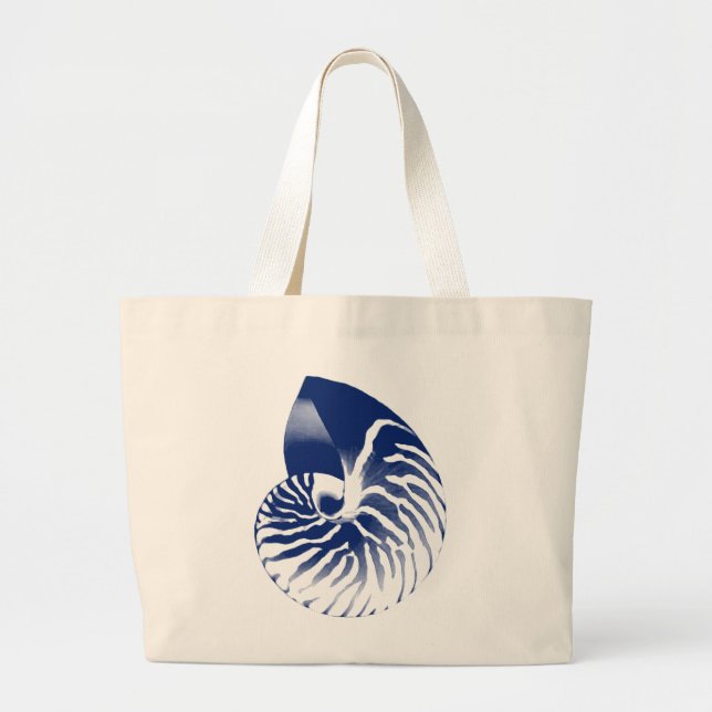 Nautilus shell - navy blue and white large tote bag (Front)