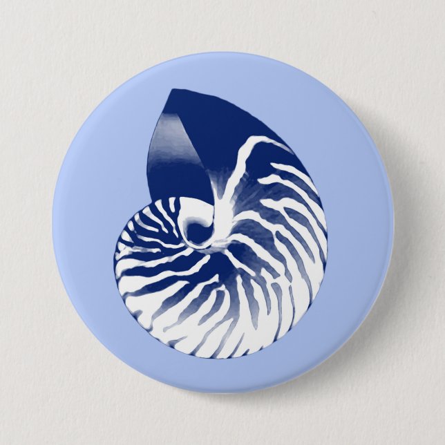 Nautilus shell - navy, white & light blue 7.5 cm round badge (Front)