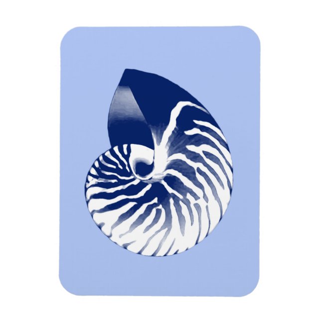 Nautilus shell - navy, white & light blue magnet (Vertical)