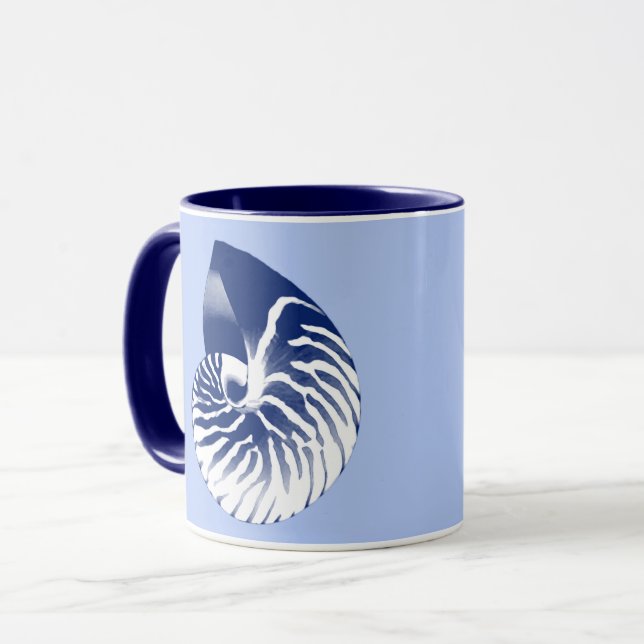Nautilus shell - navy, white & light blue mug (Front Left)