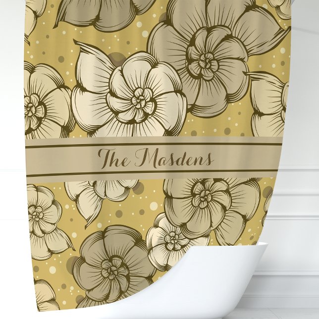 Nautilus Shell Polka Dot Monogram Shower Curtain (Creator Uploaded)