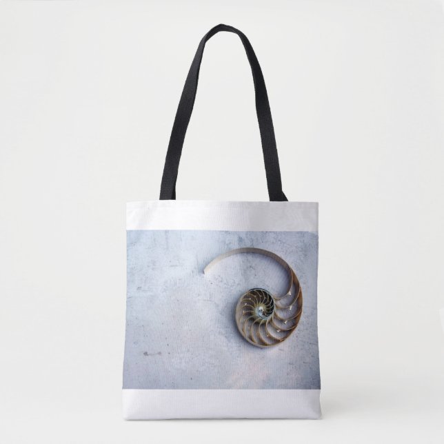 nautilus shell seashell Fibonacci swirl tote bag (Front)