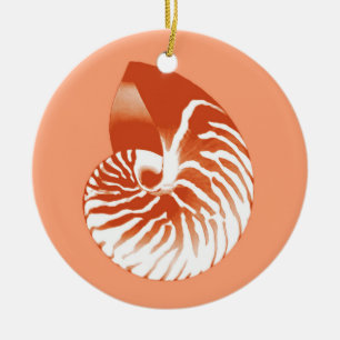 Nautilus shell - terracotta and white ceramic tree decoration