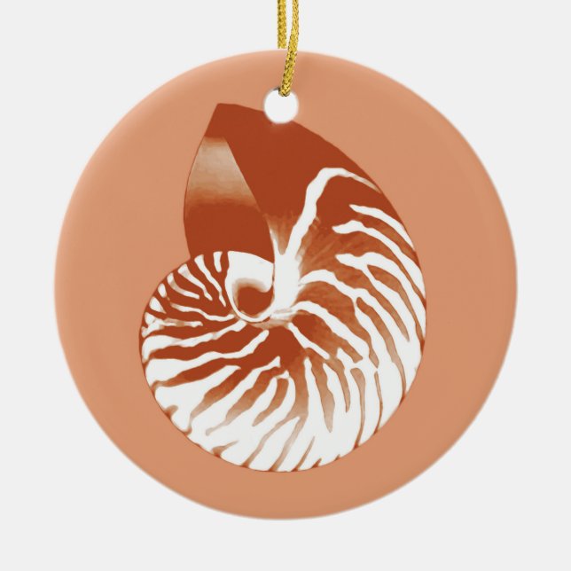 Nautilus shell - terracotta and white ceramic tree decoration (Front)