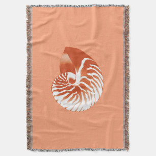 Nautilus shell - terracotta and white throw blanket