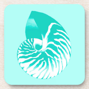 Nautilus shell - turquoise, aqua and white coaster