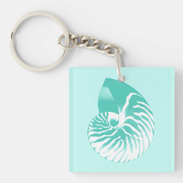 Nautilus shell - turquoise, aqua and white key ring (Front)