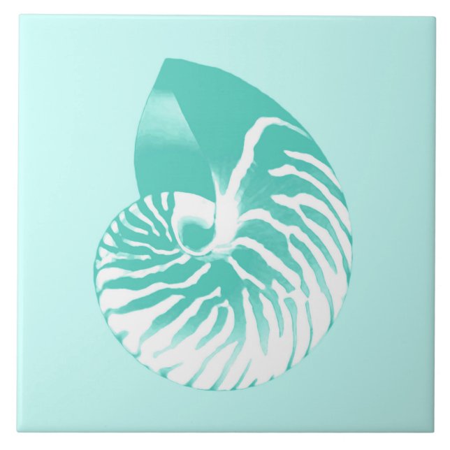 Nautilus shell - turquoise, aqua and white tile (Front)