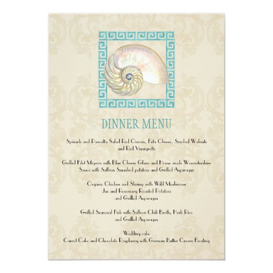Nautilus Shell Watercolor Greek Key Damask Beach Card