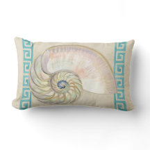 Nautilus Shell Watercolor Greek Key Damask Beach