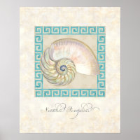 Nautilus Shell Watercolor Greek Key Damask Beach