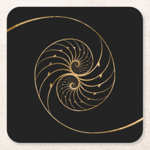 Nautilus Shells - Golden Pair Square Paper Coaster