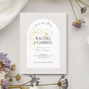 Nautral   Boho Arch Gold Floral Wedding  Save The Date