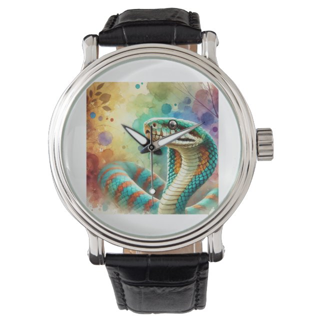 Nauyaca Snake 050824AREF122 - Watercolor Watch (Front)